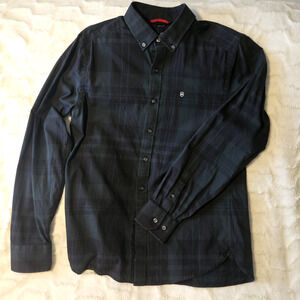 Victorinox Swiss Army Men's Small Tailored Fit Navy Grey Plaid Button Down Shirt